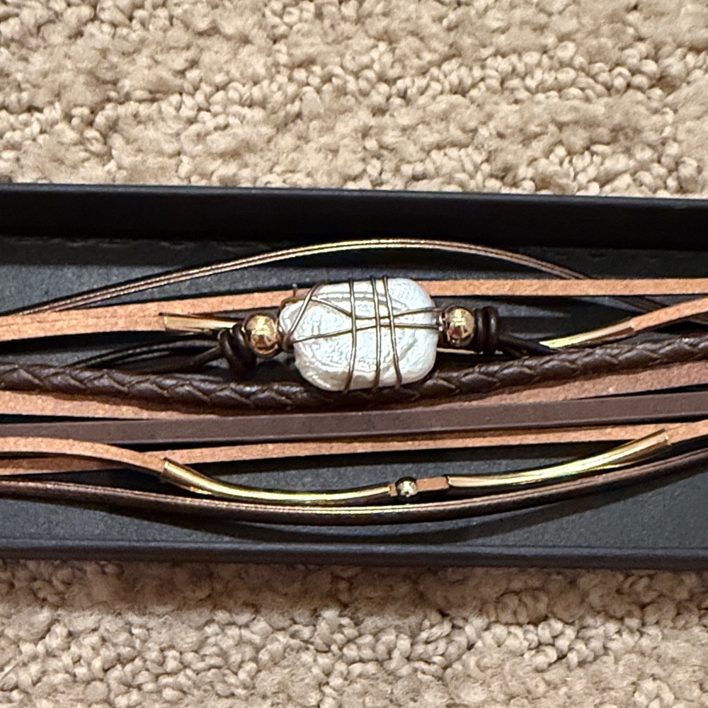 Brown and Gold Leather Bracelet